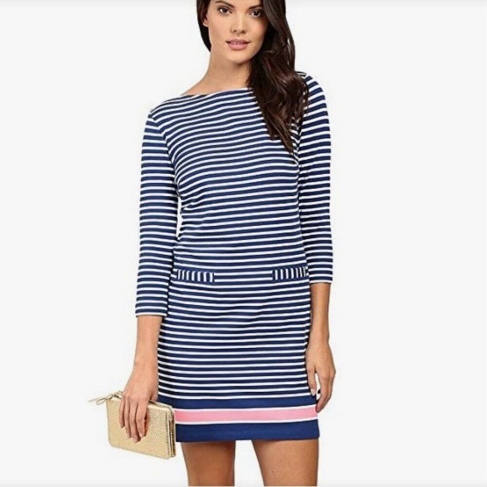 Lilly Pulitzer Women's Irina Guava Melon Navy Shift Preppy Coastal Beach Large